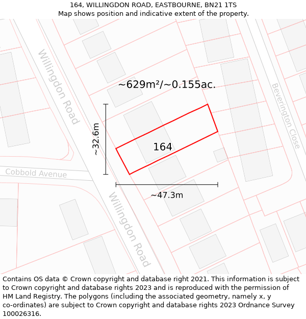 164, WILLINGDON ROAD, EASTBOURNE, BN21 1TS: Plot and title map