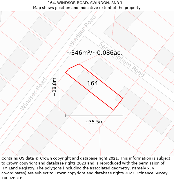 164, WINDSOR ROAD, SWINDON, SN3 1LL: Plot and title map