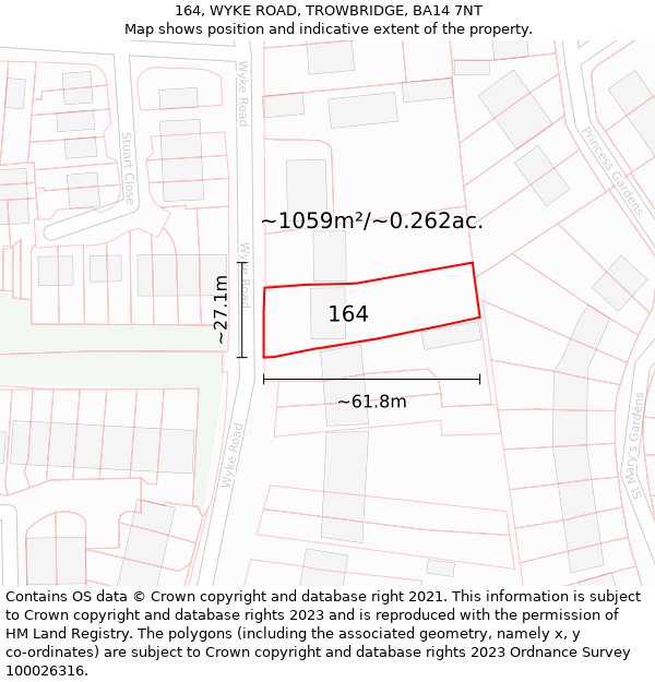 164, WYKE ROAD, TROWBRIDGE, BA14 7NT: Plot and title map