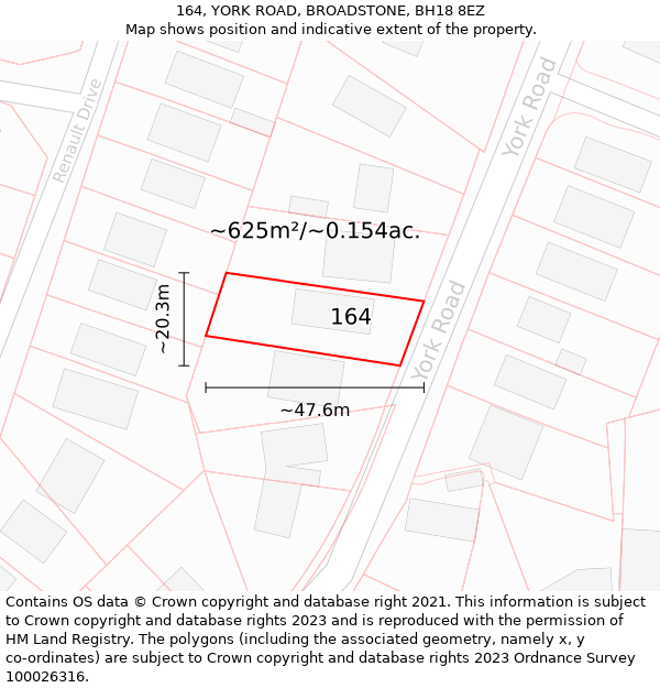 164, YORK ROAD, BROADSTONE, BH18 8EZ: Plot and title map