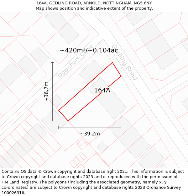 164A, GEDLING ROAD, ARNOLD, NOTTINGHAM, NG5 6NY: Plot and title map