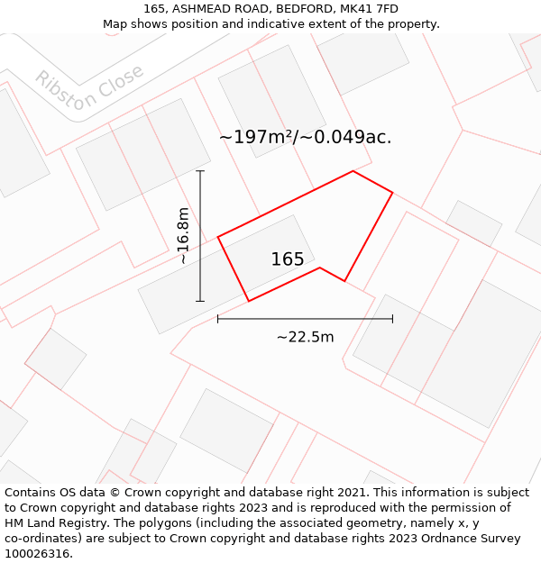 165, ASHMEAD ROAD, BEDFORD, MK41 7FD: Plot and title map