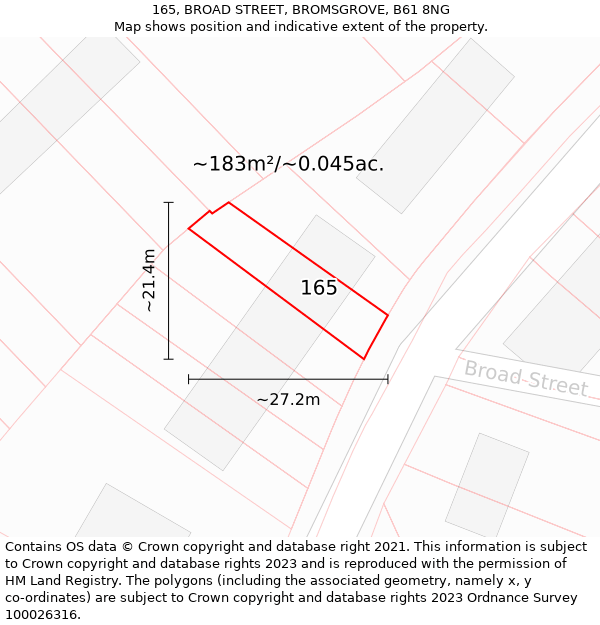 165, BROAD STREET, BROMSGROVE, B61 8NG: Plot and title map