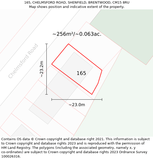 165, CHELMSFORD ROAD, SHENFIELD, BRENTWOOD, CM15 8RU: Plot and title map