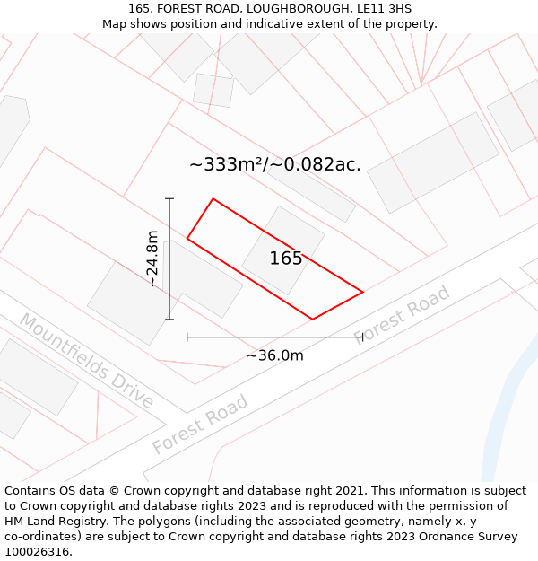 165, FOREST ROAD, LOUGHBOROUGH, LE11 3HS: Plot and title map