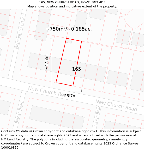 165, NEW CHURCH ROAD, HOVE, BN3 4DB: Plot and title map