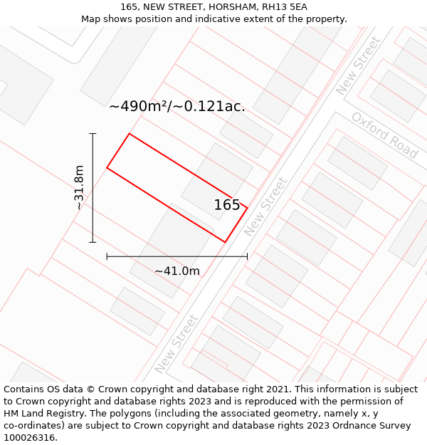 165, NEW STREET, HORSHAM, RH13 5EA: Plot and title map