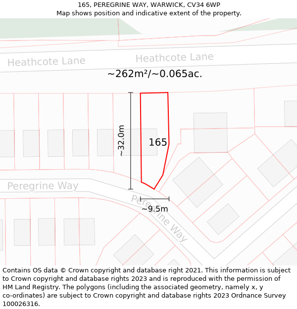 165, PEREGRINE WAY, WARWICK, CV34 6WP: Plot and title map