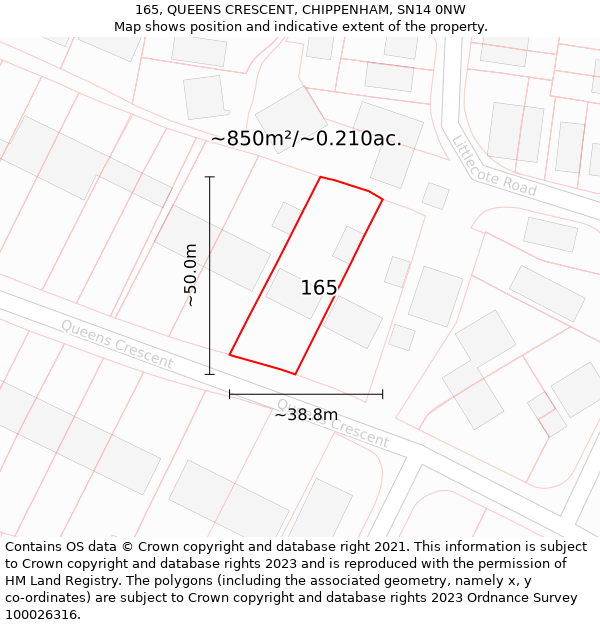 165, QUEENS CRESCENT, CHIPPENHAM, SN14 0NW: Plot and title map