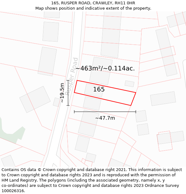 165, RUSPER ROAD, CRAWLEY, RH11 0HR: Plot and title map