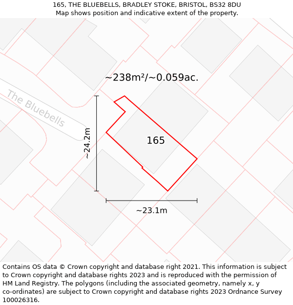 165, THE BLUEBELLS, BRADLEY STOKE, BRISTOL, BS32 8DU: Plot and title map