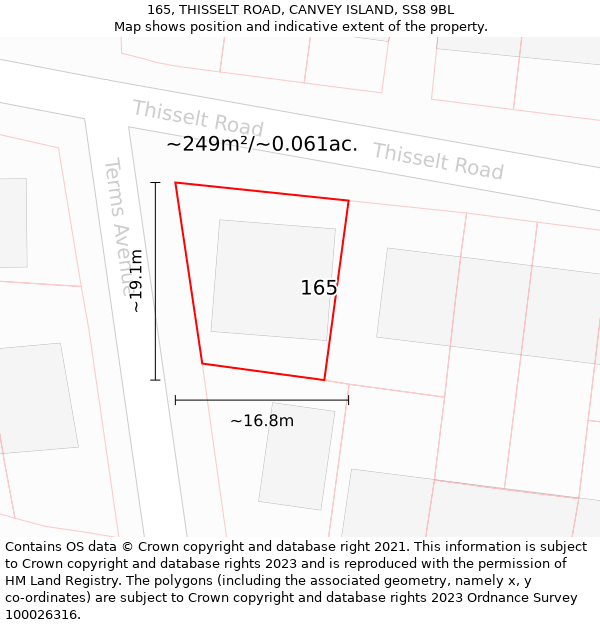 165, THISSELT ROAD, CANVEY ISLAND, SS8 9BL: Plot and title map