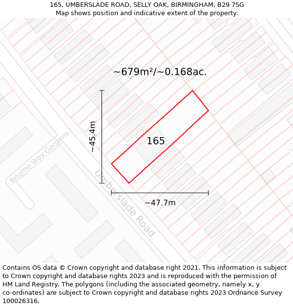 165, UMBERSLADE ROAD, SELLY OAK, BIRMINGHAM, B29 7SG: Plot and title map