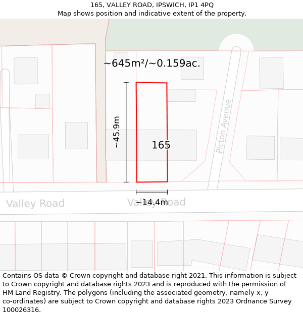 165, VALLEY ROAD, IPSWICH, IP1 4PQ: Plot and title map