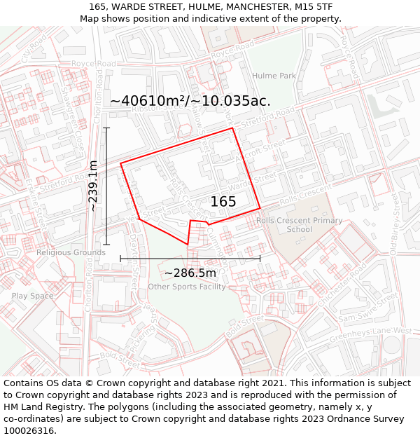 165, WARDE STREET, HULME, MANCHESTER, M15 5TF: Plot and title map