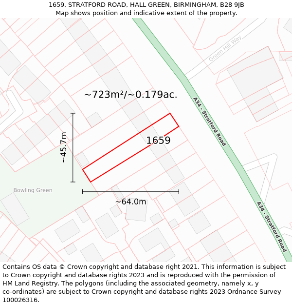 1659, STRATFORD ROAD, HALL GREEN, BIRMINGHAM, B28 9JB: Plot and title map