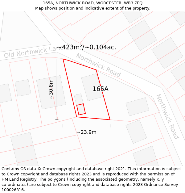 165A, NORTHWICK ROAD, WORCESTER, WR3 7EQ: Plot and title map