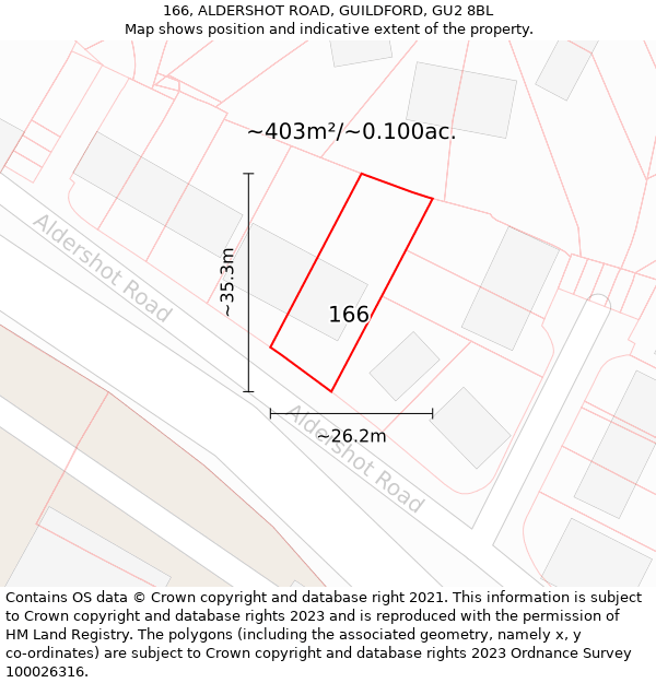 166, ALDERSHOT ROAD, GUILDFORD, GU2 8BL: Plot and title map