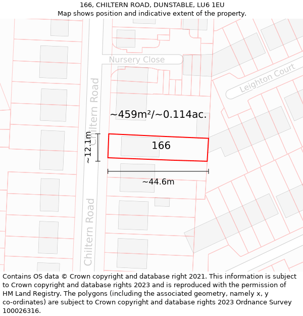 166, CHILTERN ROAD, DUNSTABLE, LU6 1EU: Plot and title map