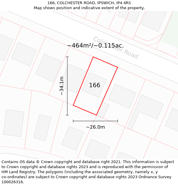 166, COLCHESTER ROAD, IPSWICH, IP4 4RS: Plot and title map