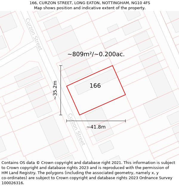 166, CURZON STREET, LONG EATON, NOTTINGHAM, NG10 4FS: Plot and title map