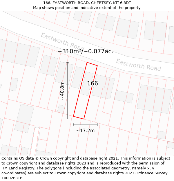 166, EASTWORTH ROAD, CHERTSEY, KT16 8DT: Plot and title map