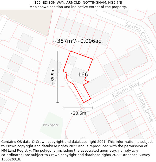 166, EDISON WAY, ARNOLD, NOTTINGHAM, NG5 7NJ: Plot and title map