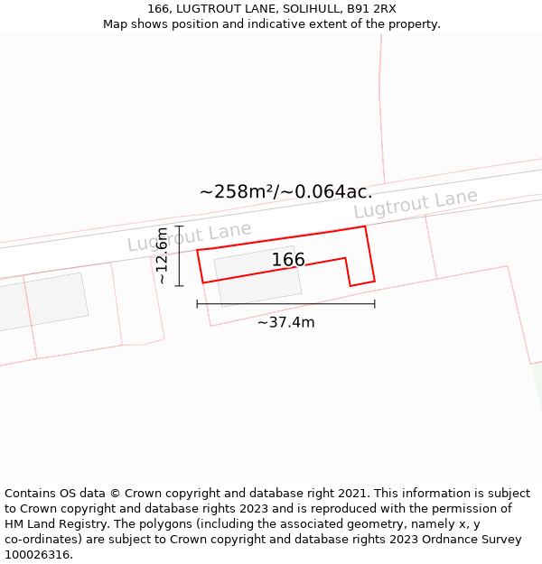 166, LUGTROUT LANE, SOLIHULL, B91 2RX: Plot and title map