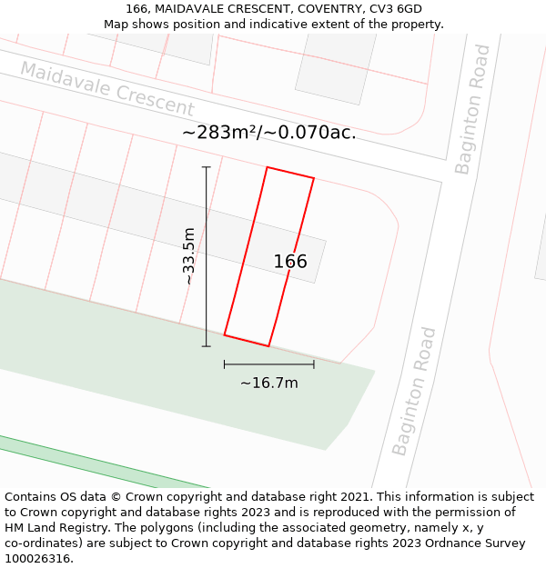 166, MAIDAVALE CRESCENT, COVENTRY, CV3 6GD: Plot and title map