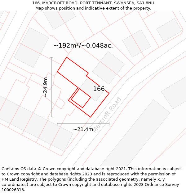 166, MARCROFT ROAD, PORT TENNANT, SWANSEA, SA1 8NH: Plot and title map