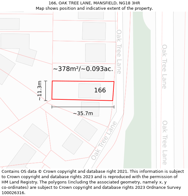 166, OAK TREE LANE, MANSFIELD, NG18 3HR: Plot and title map