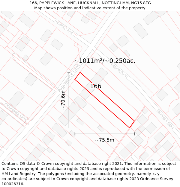 166, PAPPLEWICK LANE, HUCKNALL, NOTTINGHAM, NG15 8EG: Plot and title map