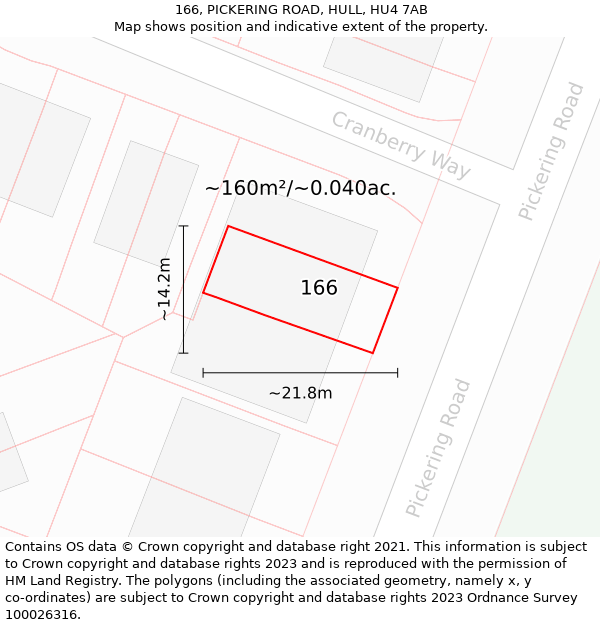 166, PICKERING ROAD, HULL, HU4 7AB: Plot and title map