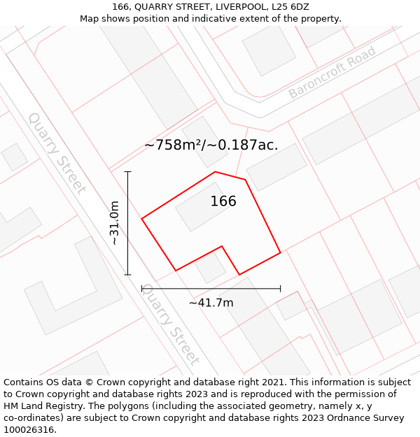 166, QUARRY STREET, LIVERPOOL, L25 6DZ: Plot and title map