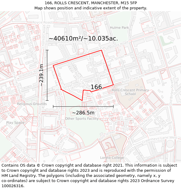 166, ROLLS CRESCENT, MANCHESTER, M15 5FP: Plot and title map