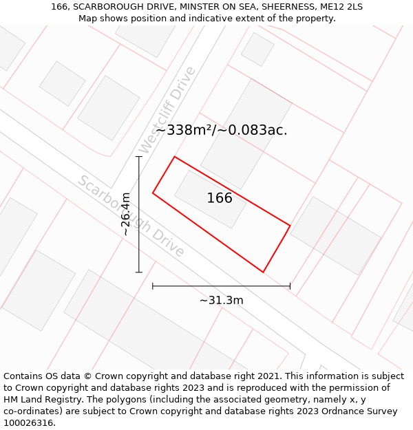 166, SCARBOROUGH DRIVE, MINSTER ON SEA, SHEERNESS, ME12 2LS: Plot and title map