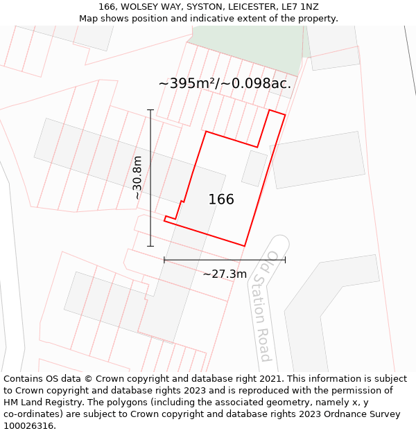 166, WOLSEY WAY, SYSTON, LEICESTER, LE7 1NZ: Plot and title map