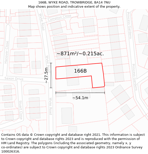 166B, WYKE ROAD, TROWBRIDGE, BA14 7NU: Plot and title map