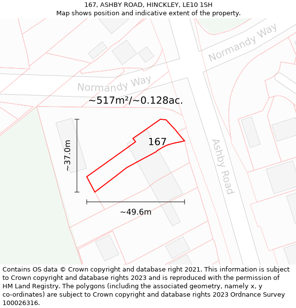 167, ASHBY ROAD, HINCKLEY, LE10 1SH: Plot and title map