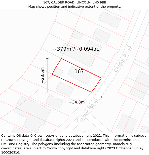 167, CALDER ROAD, LINCOLN, LN5 9BB: Plot and title map