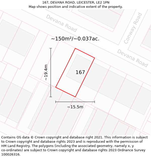 167, DEVANA ROAD, LEICESTER, LE2 1PN: Plot and title map
