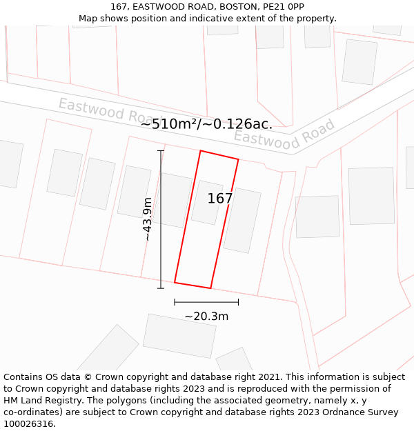 167, EASTWOOD ROAD, BOSTON, PE21 0PP: Plot and title map