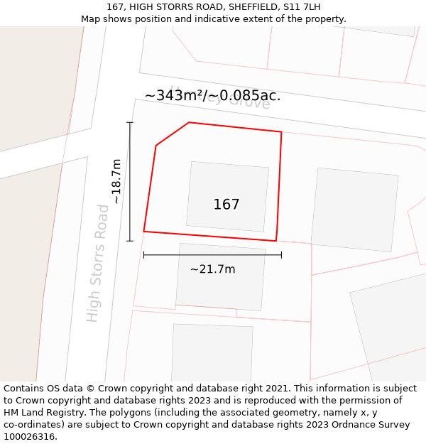 167, HIGH STORRS ROAD, SHEFFIELD, S11 7LH: Plot and title map