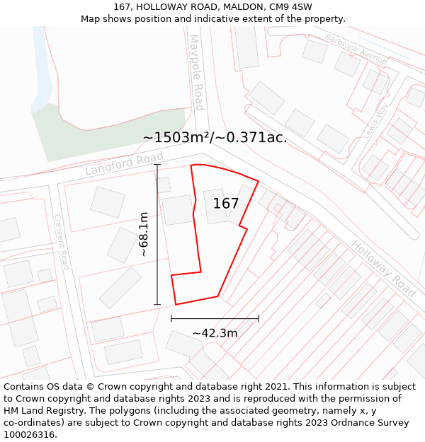 167, HOLLOWAY ROAD, MALDON, CM9 4SW: Plot and title map