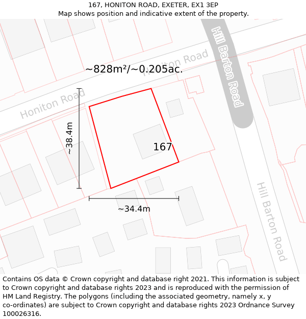 167, HONITON ROAD, EXETER, EX1 3EP: Plot and title map