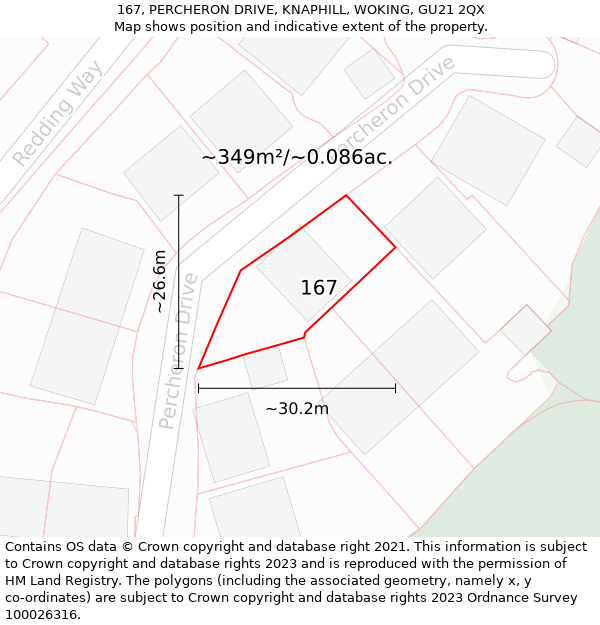 167, PERCHERON DRIVE, KNAPHILL, WOKING, GU21 2QX: Plot and title map