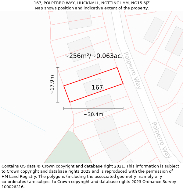 167, POLPERRO WAY, HUCKNALL, NOTTINGHAM, NG15 6JZ: Plot and title map