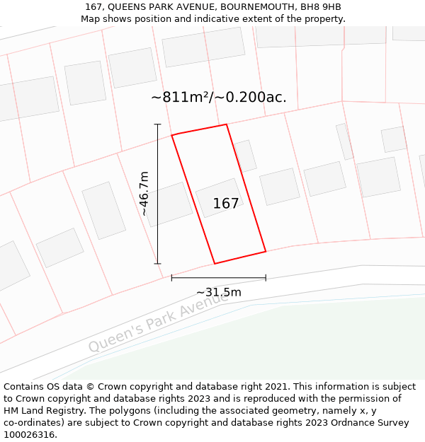 167, QUEENS PARK AVENUE, BOURNEMOUTH, BH8 9HB: Plot and title map