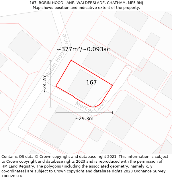 167, ROBIN HOOD LANE, WALDERSLADE, CHATHAM, ME5 9NJ: Plot and title map