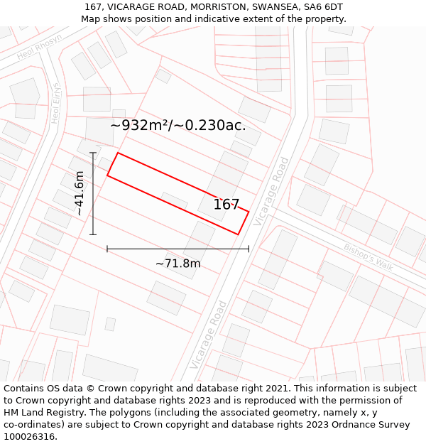 167, VICARAGE ROAD, MORRISTON, SWANSEA, SA6 6DT: Plot and title map